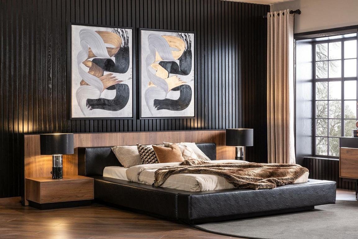 JVmoebel Schlafzimmer-Set in Moderner Luxuriös + 2x Stil Bett (3-St., Bequem Nachttisch), 1x Schlafzimmer, Europa Bettfarbe für Schwarz Made