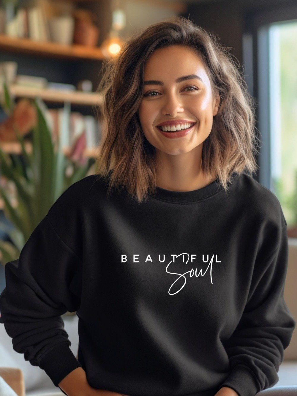 ANNIS Fashion & Accessoires Sweatshirt BEAUTYFUL SOUL (1-tlg) hoher Bio Baumwollanteil, Oversized Black