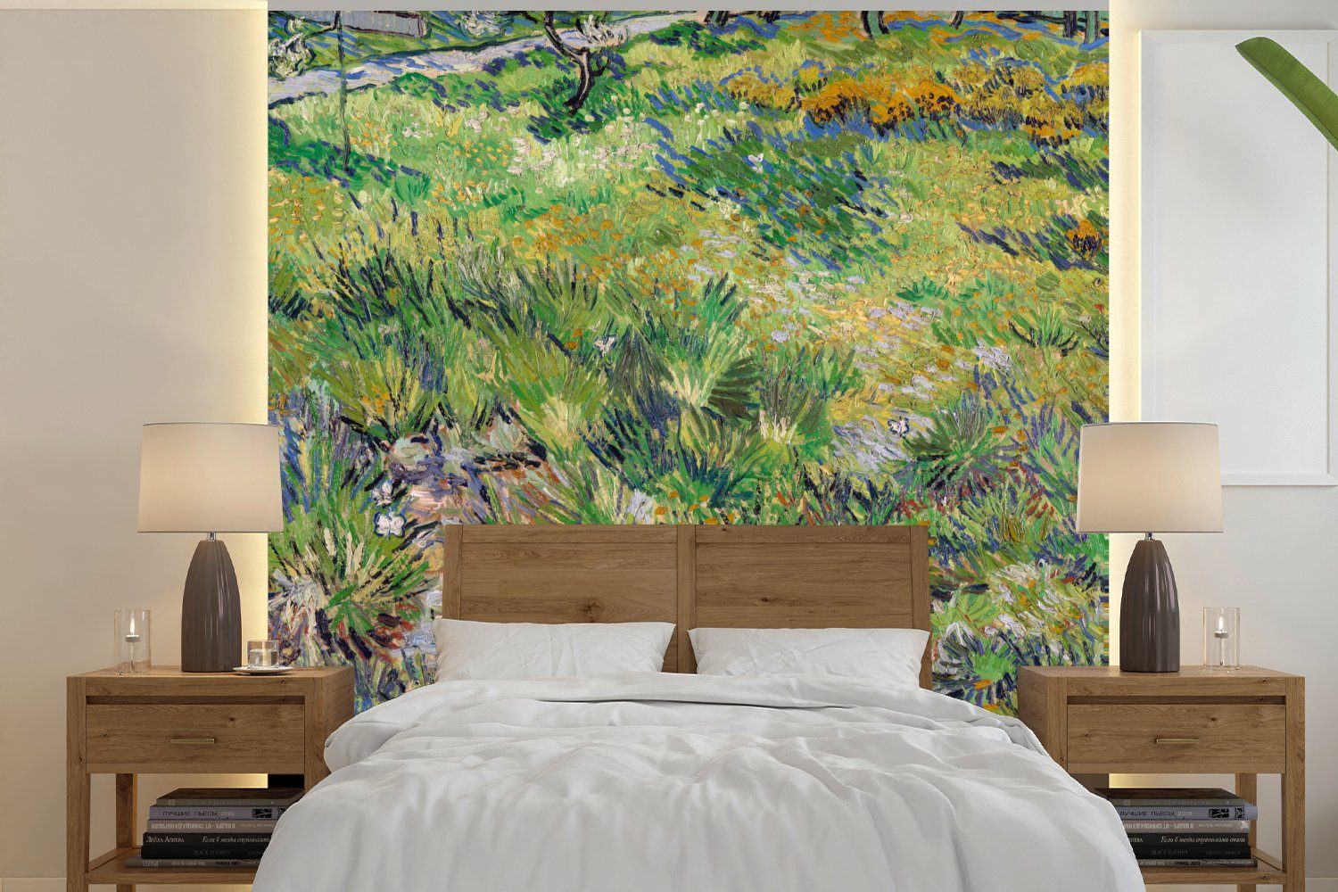 MuchoWow Fototapete Langes Gras mit Schmetterlingen - Vincent van Gogh, Matt, bedruckt, (4 St), Vliestapete für Wohnzimmer Schlafzimmer Küche, Fototapete