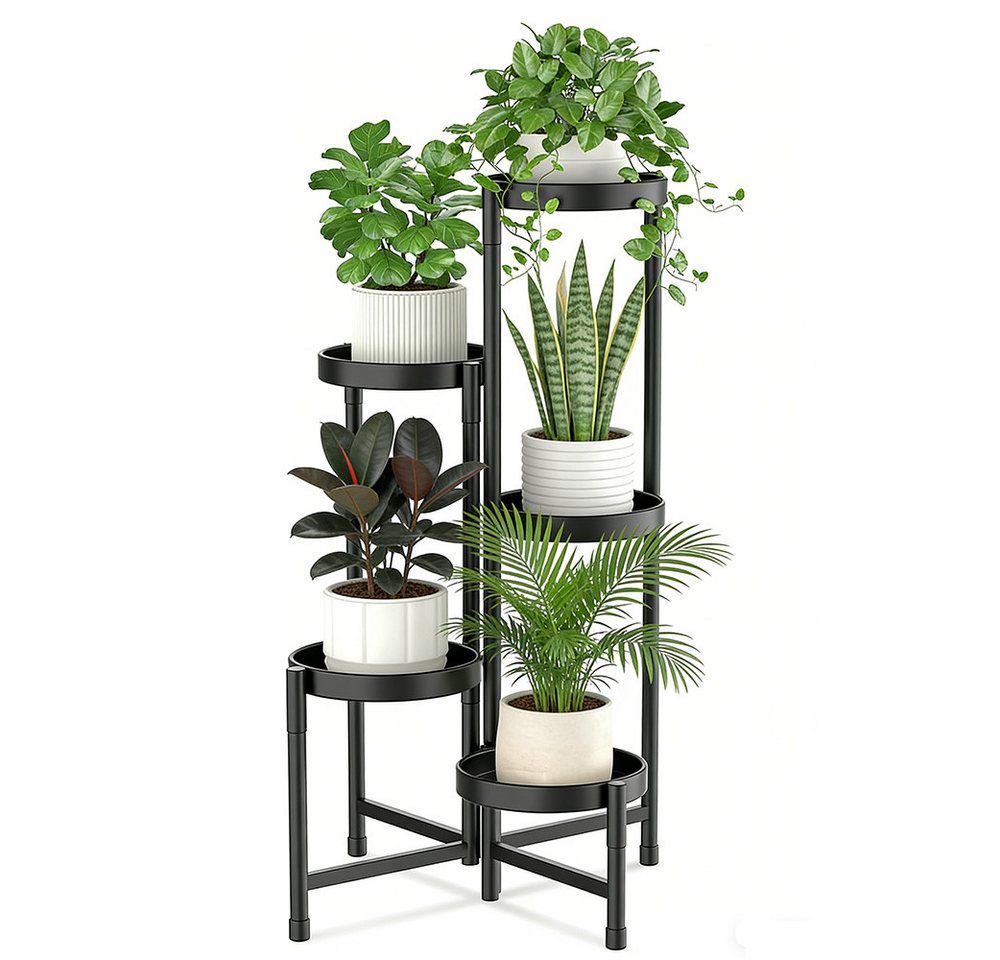 PFCTART Blumenständer Pflanzenständer 5-stufig Metall, klappbar Schwarz (Set, 1 St., Blumenhocker platzsparend ohne Schrauben, 79,8 cm hoch), Modernes Pflanzenregal als Blumenbank für innen für Balkon, Fenster