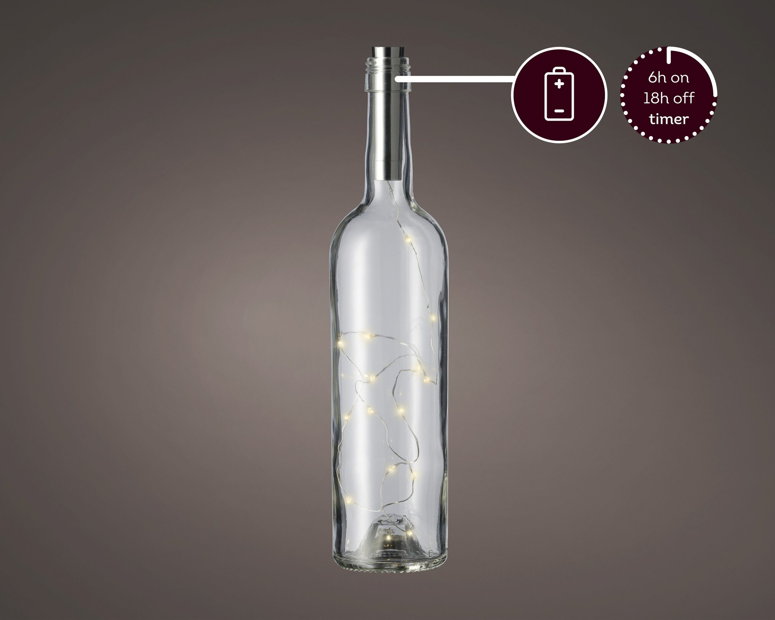 Lumineo Dekofigur, LED Lichterflasche 70cm transparent mit 15 warmweißen Lichtpunkten