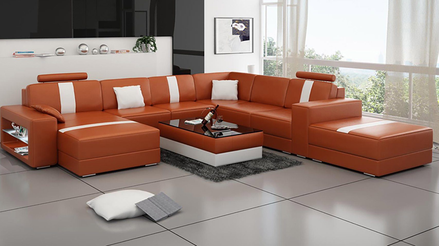 Design Ledersofa Sofa Ecksofa, Ecksofa JVmoebel Couch Modern Wohnlandschaft U-Form