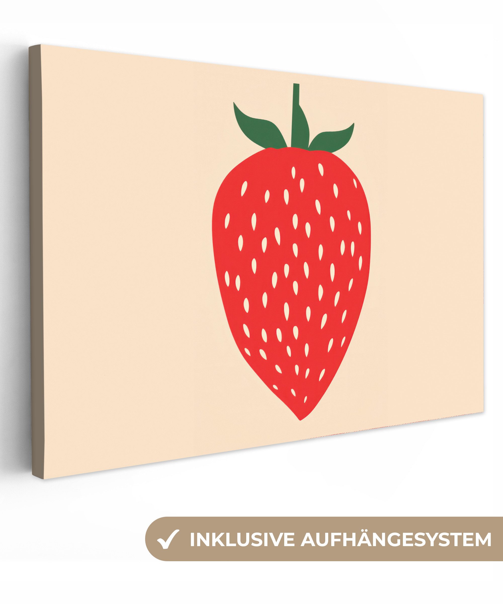 OneMillionCanvasses® Leinwandbild Erdbeere - Rot - Modern - Boho, Fotodruck (1 St), Leinwand Bilder Klein, Wand Dekoration Aesthetic 30x20 cm