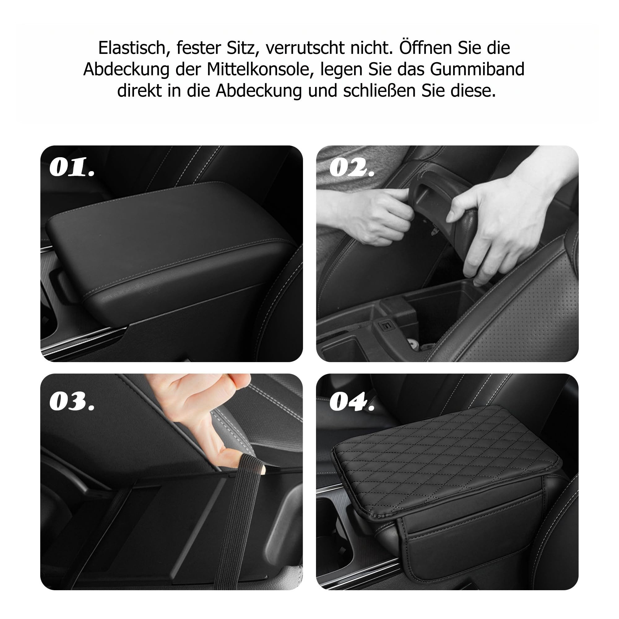 FOUORTUNATE-BEE PVC-Automatten Auto Armlehnenbezug mit Aufbewahrungstasche, Schwarz, Universelle Mittelarmlehnen-Ablage mit Organizer fürs Auto – Bild 4 von 5