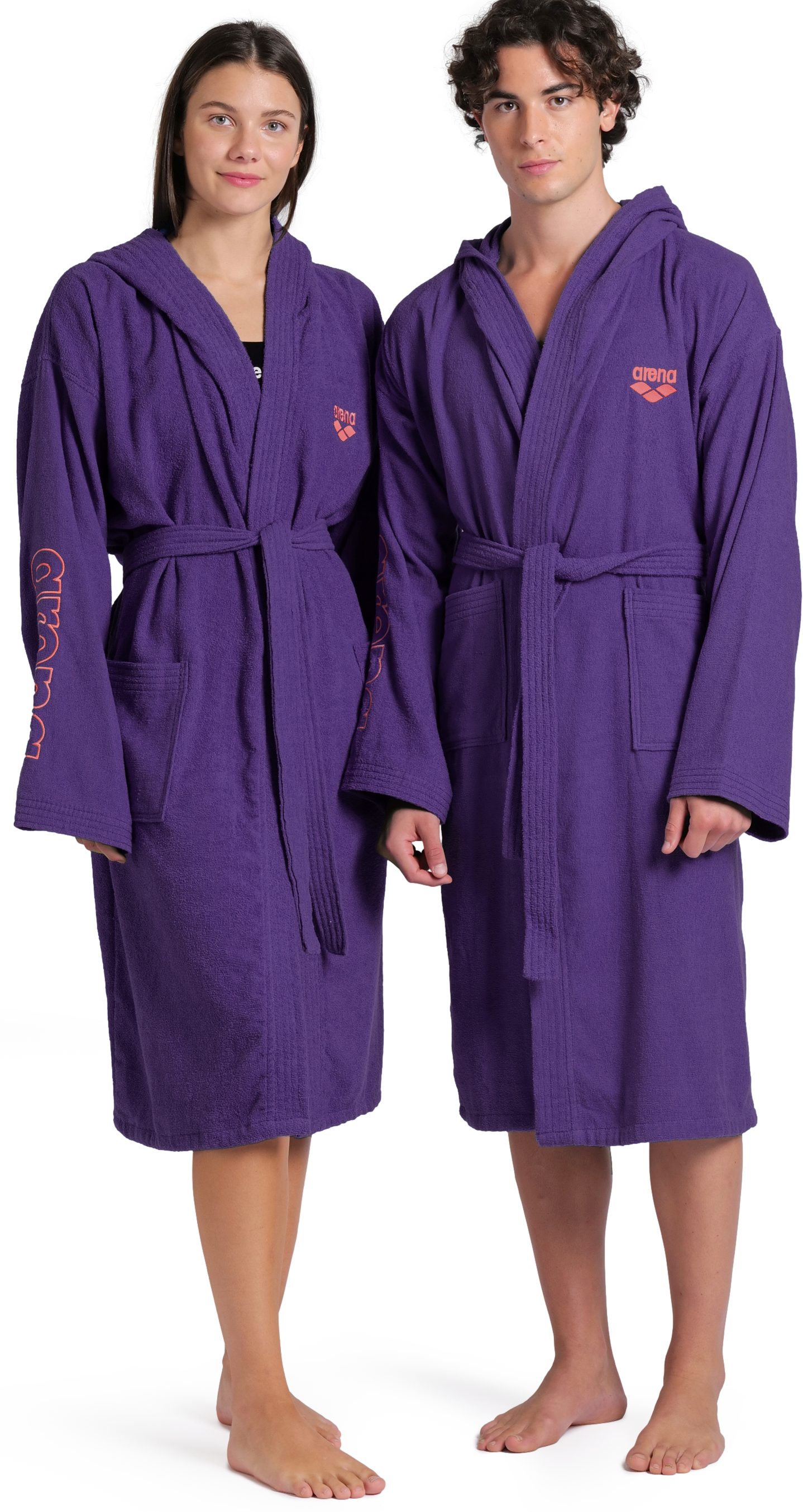 Arena Bademantel arena Unisex Zeppelin Bademantel, Midilänge, Baumwolle, Kapuze, Gürtel, Schwimmbad, Sauna, Baumwolle, Unisex, weich, bequem, Kapuze, leicht