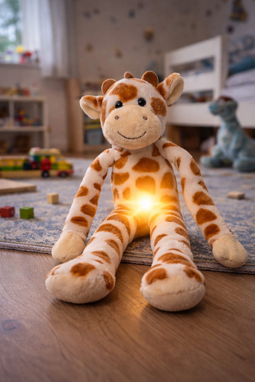 soma Kuscheltier Plüsch Nachtlicht Kuscheltier Giraffe 34 cm mit LED Bauchlicht (Set, 1-St., Geschenk-Set), Sanft leuchtendes LED Nachtlicht im Bauch – weiches Kuscheltier