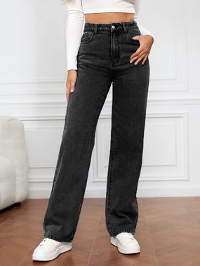 ZWY Gerade Jeans Straight-Jeans Damen Hoher Taille Jeanshosen, Workerjeans (1-tlg) Weite Jeans fresh gerader Schnitt,Relax-fit-Jeans