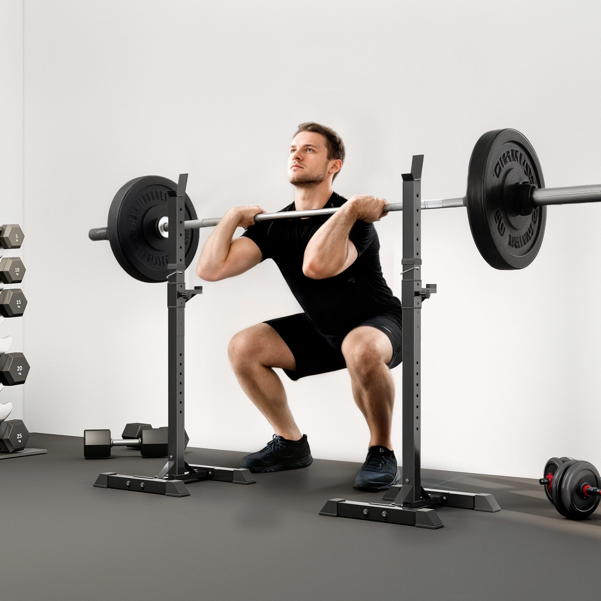 HOMCOM Hantelbank Höhenverstellbare Hantelablage, Langhantel mit Gummi-Fußkappen, (Hantelständer, 2-tlg., Langhantelablage), 105-160 cm, Krafttraining, bis 150 kg, Stahl