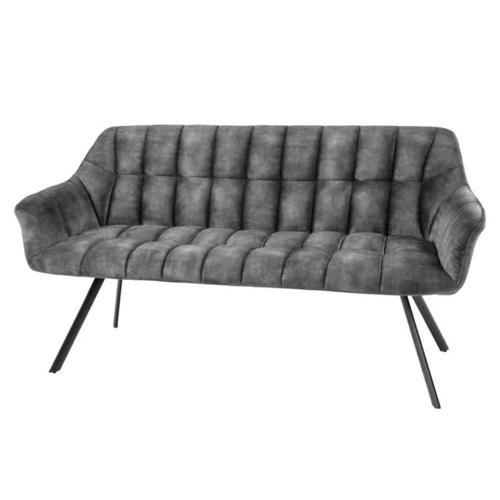 LebensWohnArt Sitzbank Moderne Sitzbank LYON 165cm mit Lehnen grau Metallgestell schwarz