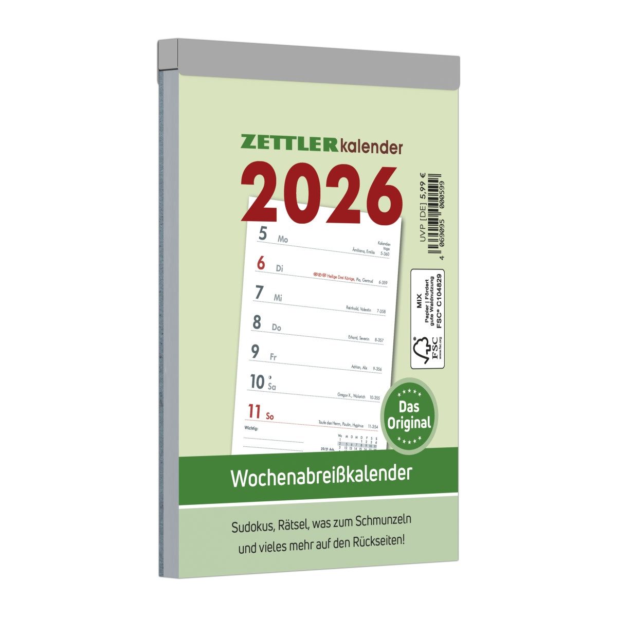 ZETTLER Abreißkalender Wochenabreißkalender 325 10,5x14,6cm 2026