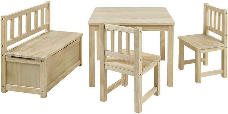 BOMI Kindersitzgruppe »Holzsitzgruppe Anna«, (4-tlg), Kindertischgruppe aus Holz (4tlg. Tisch, Kinderbank, 2 x Stühle)