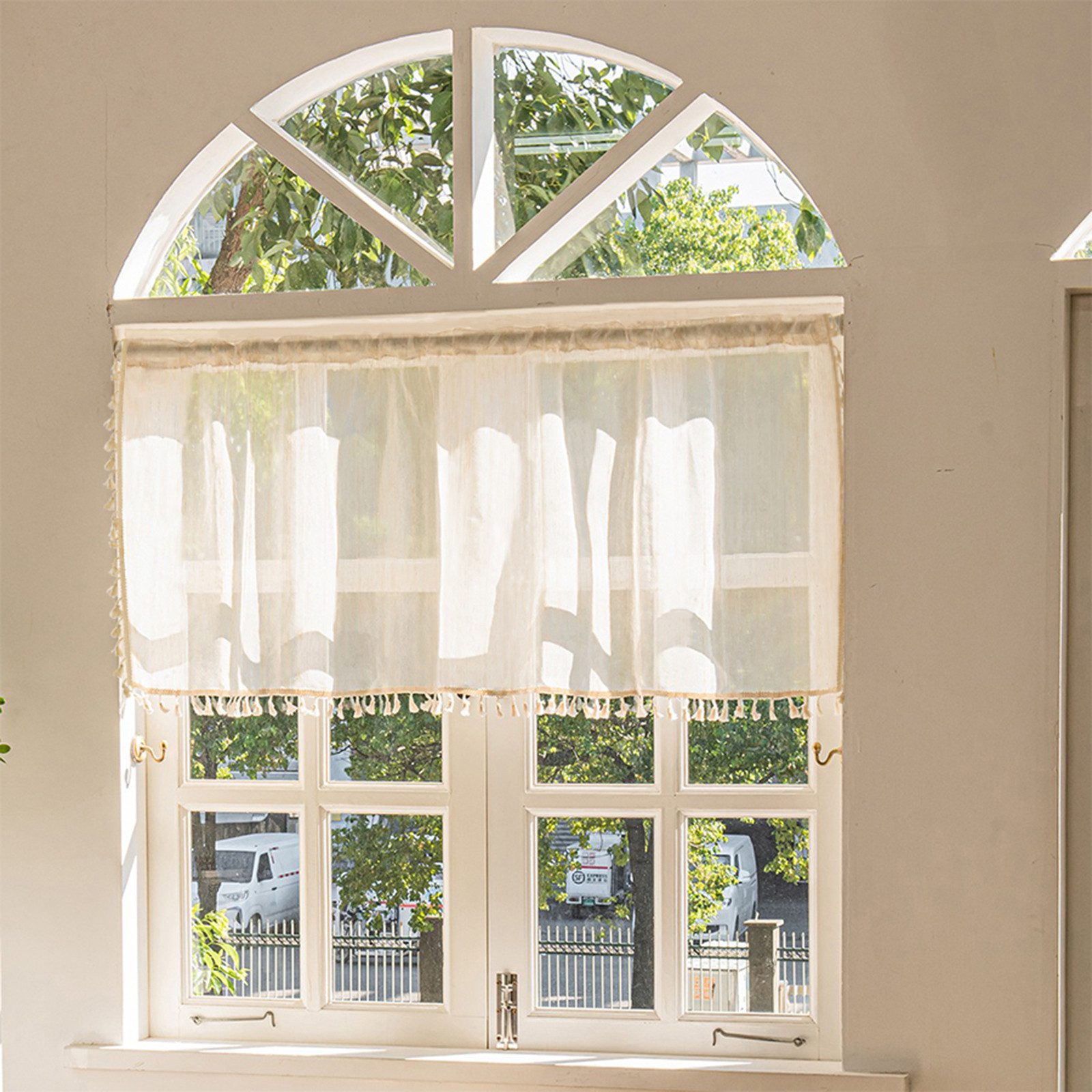 BTTO V&G Gardine Vintage-Quasten Fenstervorhänge Leinen günstig online kaufen
