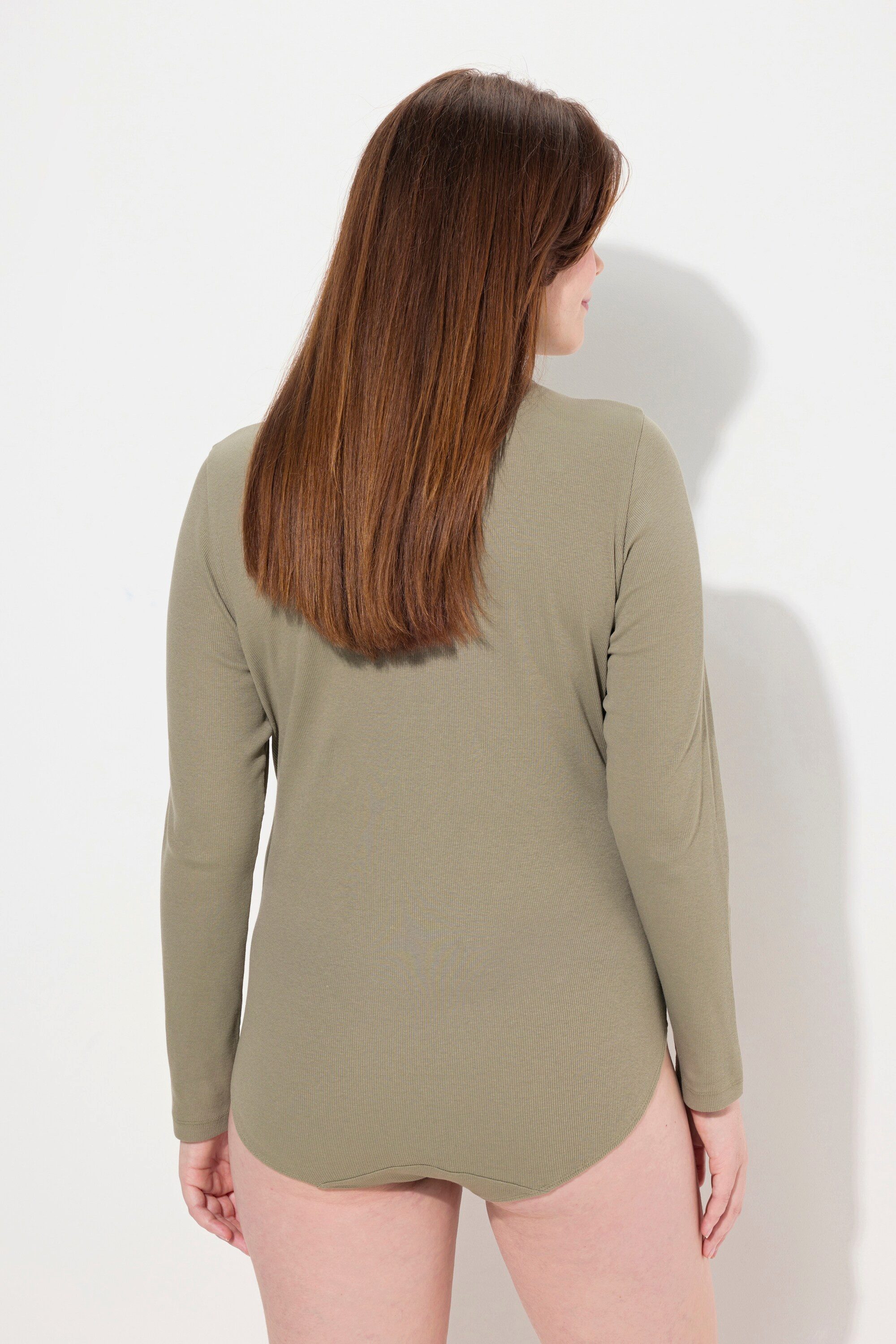 Ulla Popken Longsleeve Body Rippjersey Stehkragen Langarm Biobaumwolle