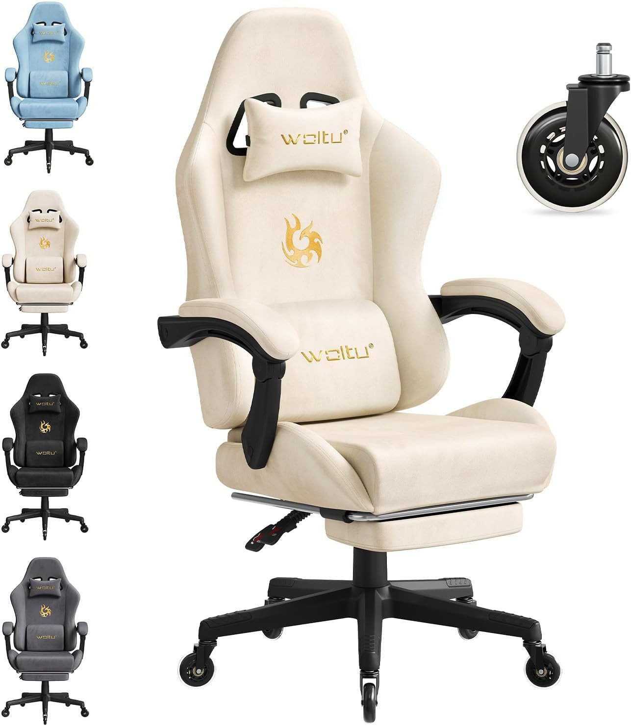 Woltu Gaming-Stuhl (1 St), Ergonomisch, mit leise Rollen, mit Verstellbarer Rückenlehne