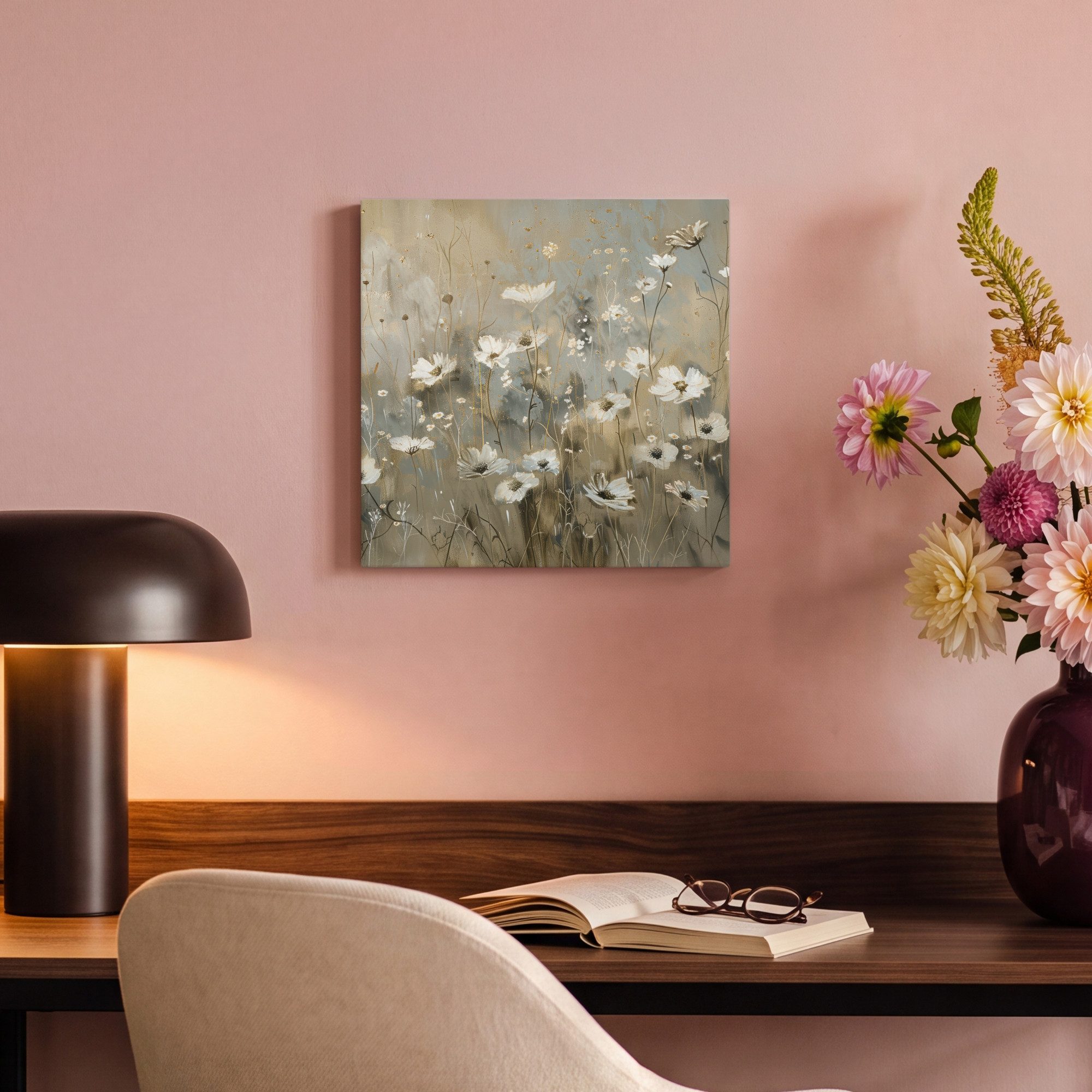 OneMillionCanvasses® Leinwandbild Blumen - Weiß - Natur - Grau - Modern, Fotodruck (1 St), Leinwand Canvas Wandbild, Wanddekoration 20x30 cm – Bild 4 von 5