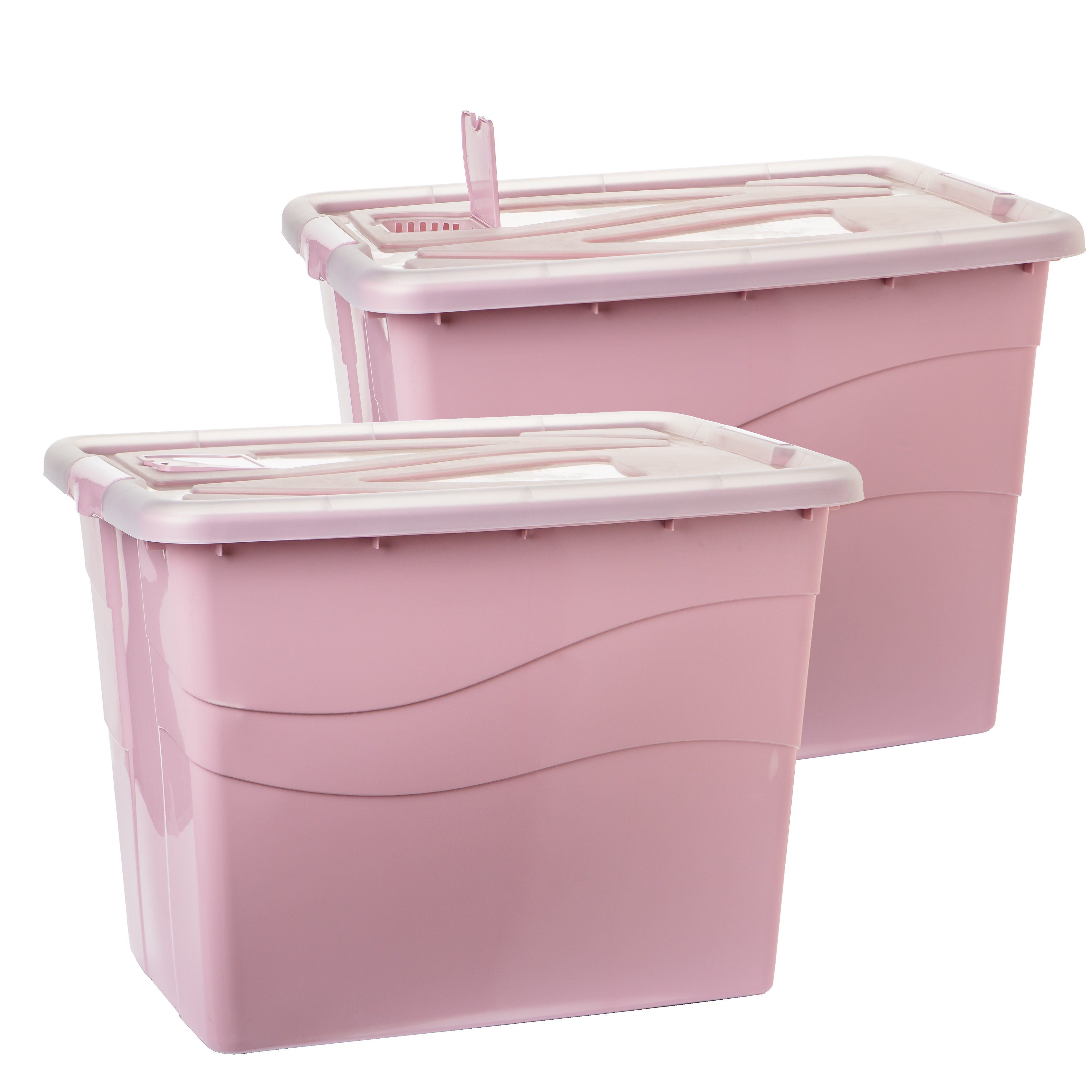 Centi Aufbewahrungsbox Aufbewahrungsbox mit Deckel Groß XXL 80 Liter (Set, 2 St., 80 Liter, 45 cm x L54 cm x B40 cm, Rosa), stapelbar Kisten aufbewahrung mit Deckel, Rollen, Clip-Griffen