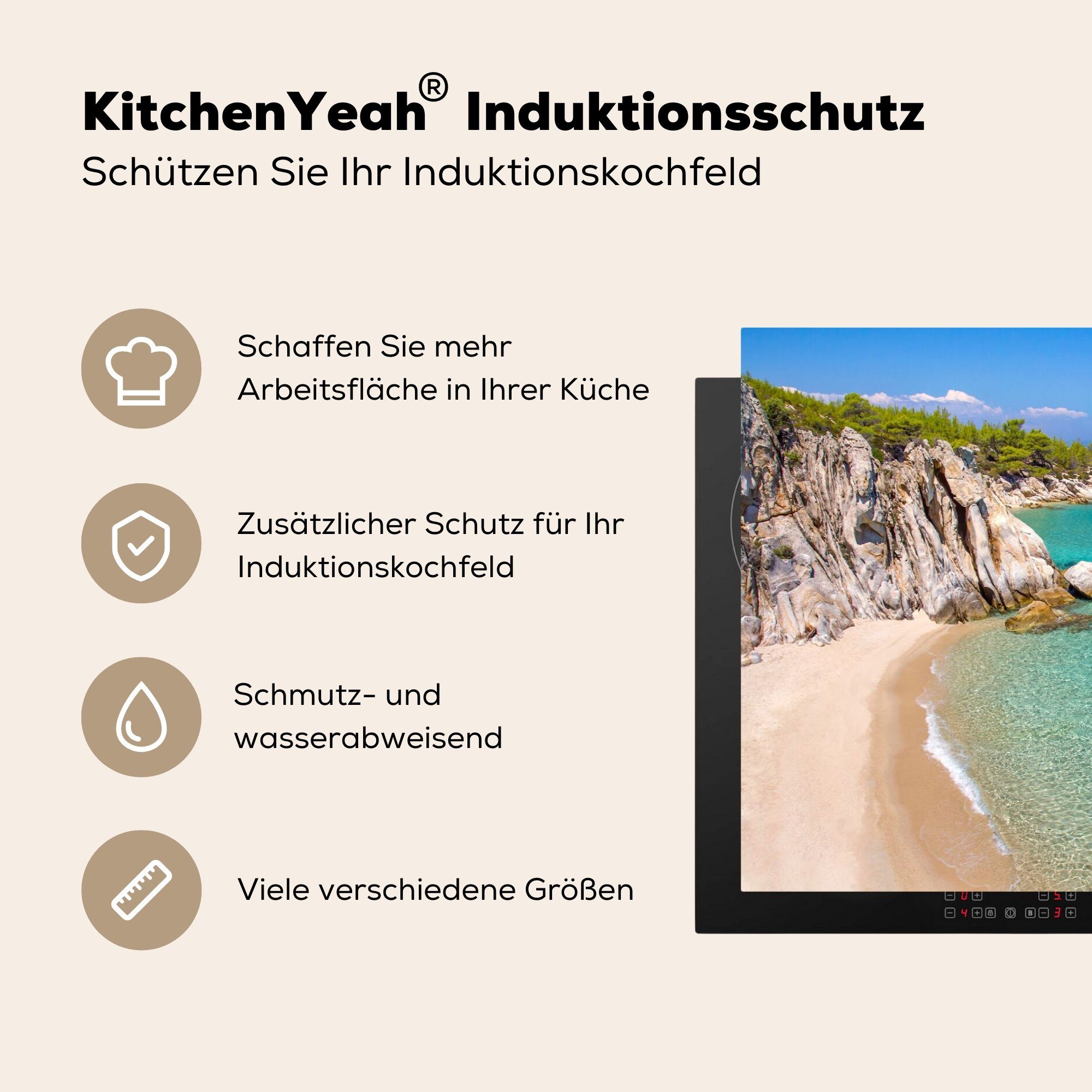 küche tlg), Meer Strand Vinyl, cm, Sommer, Ceranfeldabdeckung, Arbeitsplatte (1 Herdblende-/Abdeckplatte MuchoWow - 81x52 für -