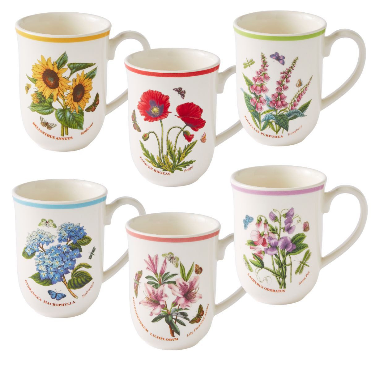 Portmeirion Becher Portmeirion Keramik Tassen 6er Set Botanic Garden Meadow Wiesenblumen, Keramik