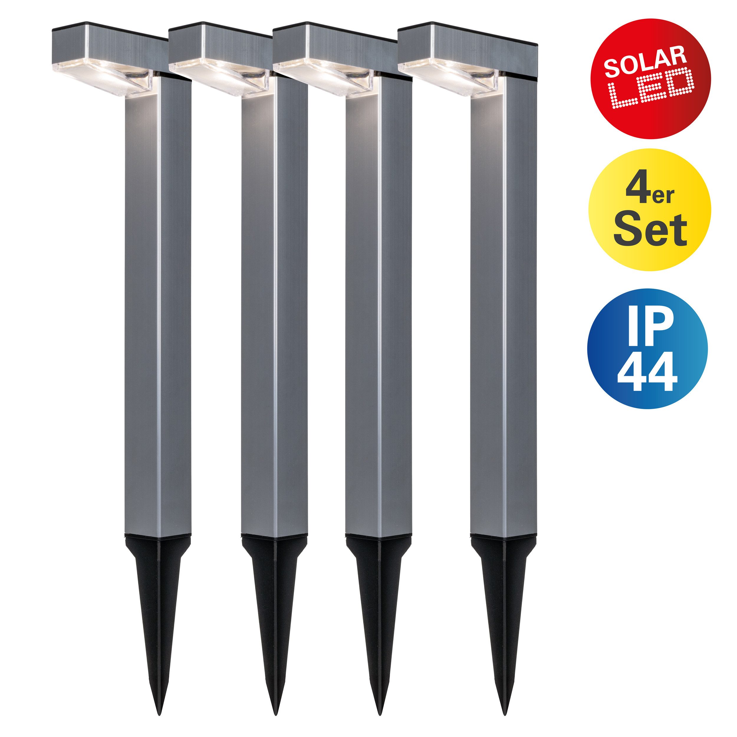 näve LED Solarleuchte Kyoto, LED fest integriert, Neutralweiß, 4er Set L-förmige Leuchten, je H: 42cm, LED neutralweiß, silberfarben