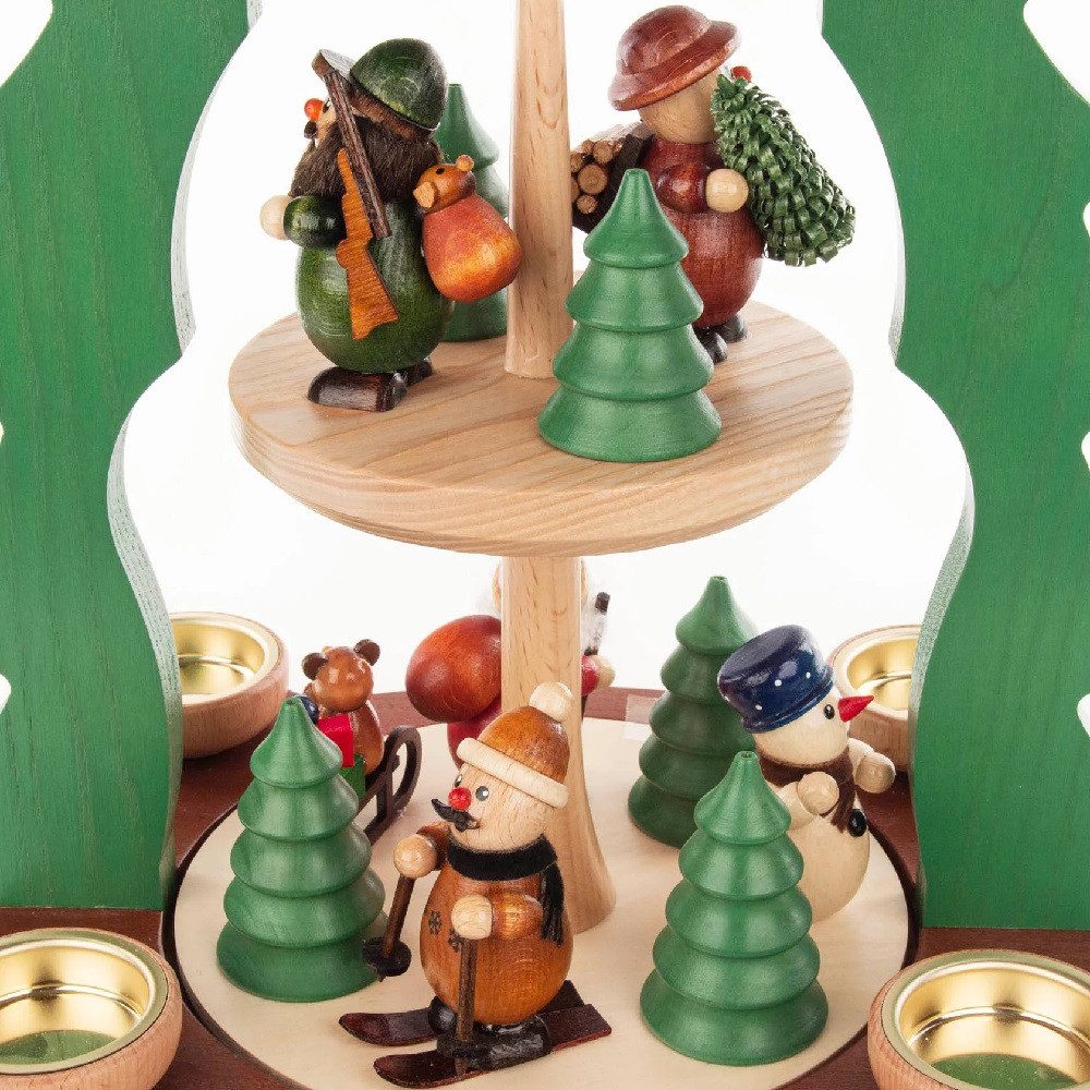 Dregeno Erzgebirge Weihnachtspyramide Pyramide Weihnachtsmotiv 2-stöckig farbig für Teelichte - wunderschön
