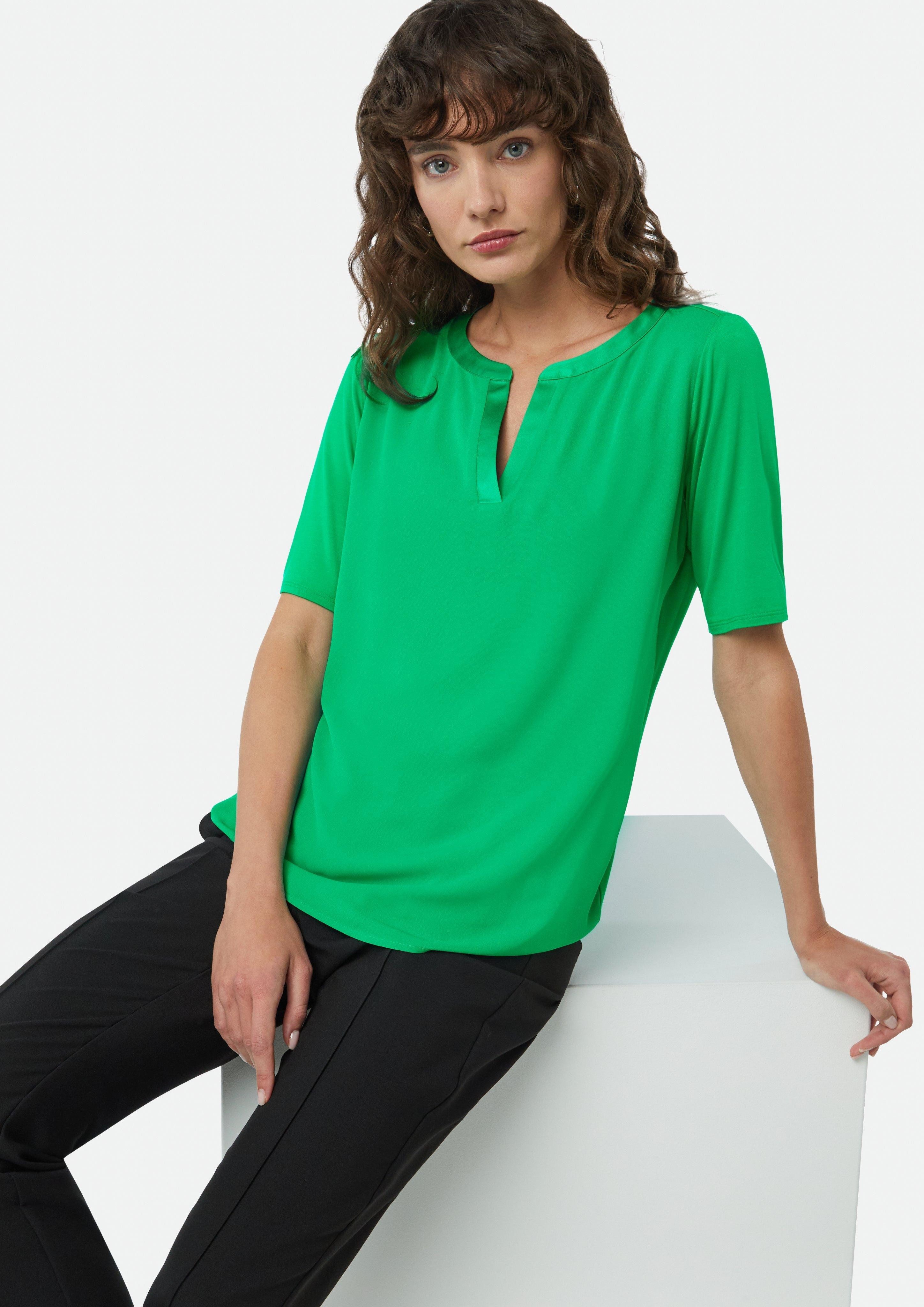 Comma Kurzarmshirt Viskose-Shirt mit Satinblende im günstig online kaufen