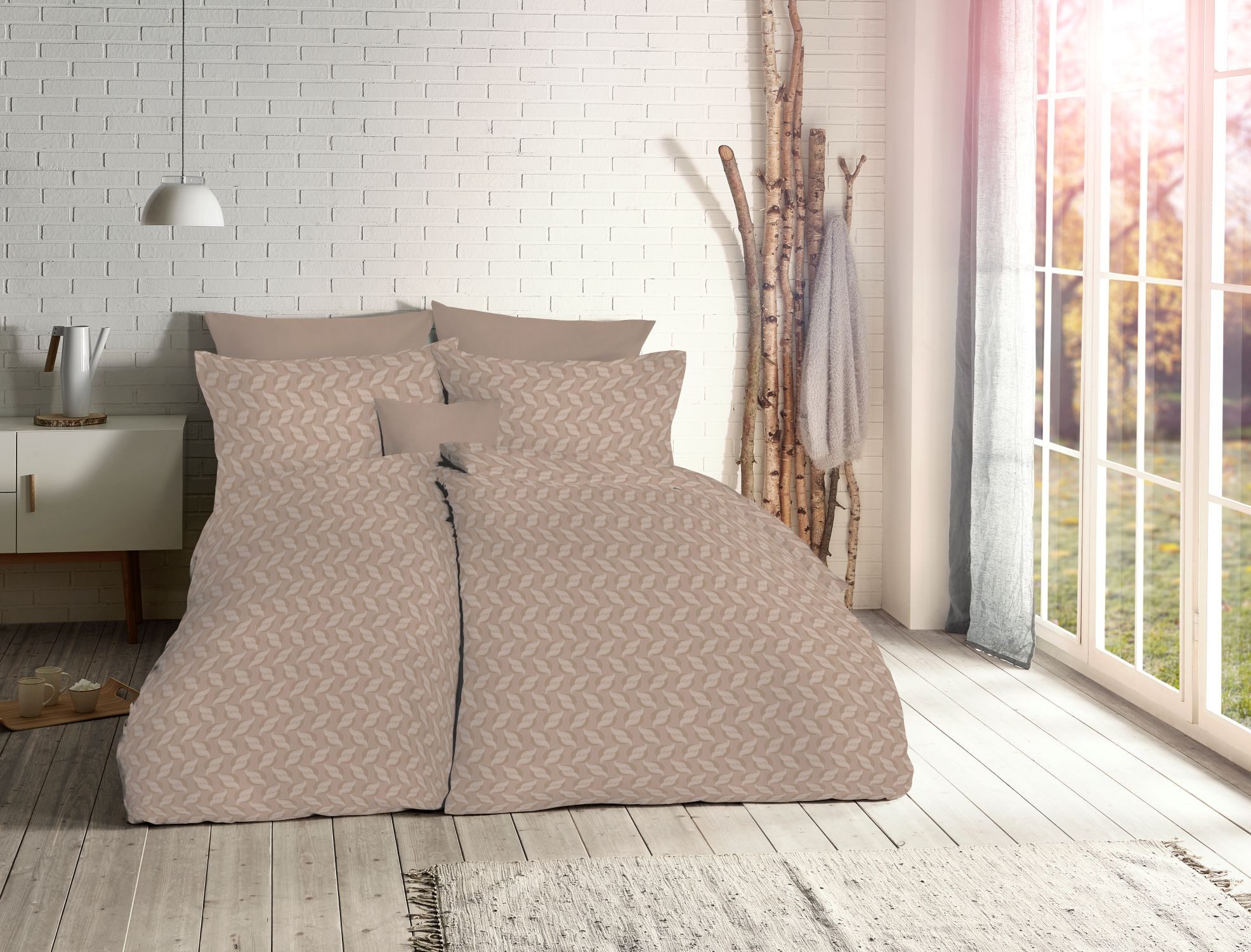 fleuresse Bettwäsche Fleuresse Jacquard Bettwäsche uni 135x200 Muscheln taupe sand 454614-9, Mako Damast, 2 teilig, Jacquard-Gewebe aus feinsten Garnen