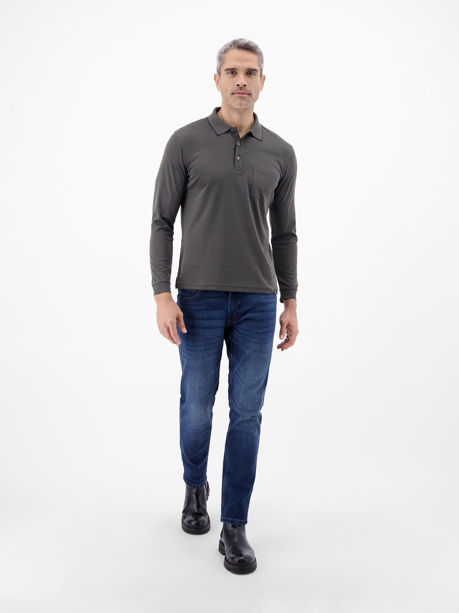 LERROS Sweatshirt Langarm Polo mit Brusttasche aus Baumwollmix