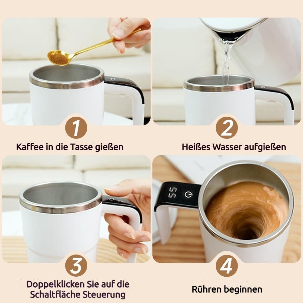PRIISF Thermobecher Elektrischer Selbstrührende Kaffeebecher 380ml Automatischer Mixbecher, Edelstahl-304, Magnetische Selbstrührende Tasse Temperaturanzeige Wiederaufladbarer