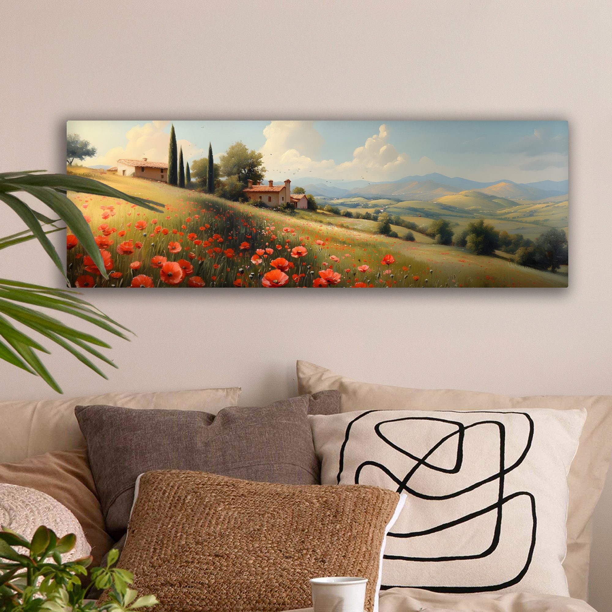 OneMillionCanvasses® Leinwandbild Panorama Mohnblumen - Rot - Hügel - Lands günstig online kaufen