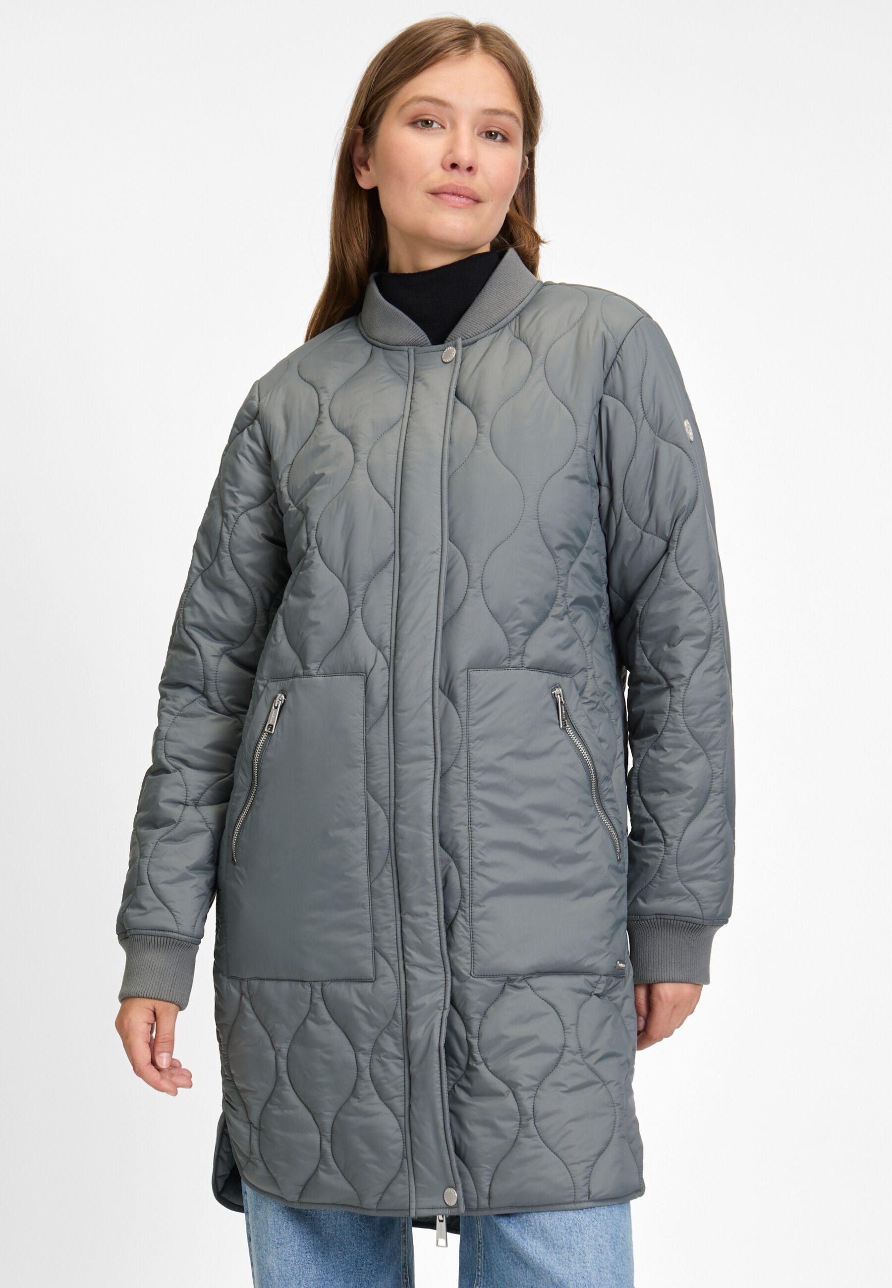 COVERED Langmantel BRENDA mit Ripp-Kragen und Rippbündchen