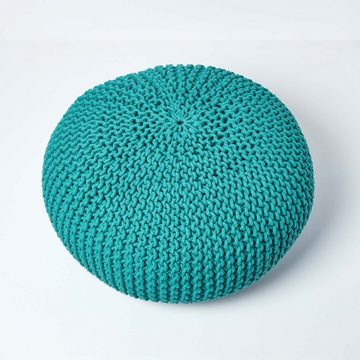 Homescapes Pouf Großer Strickpouf 100% Baumwolle, petrol