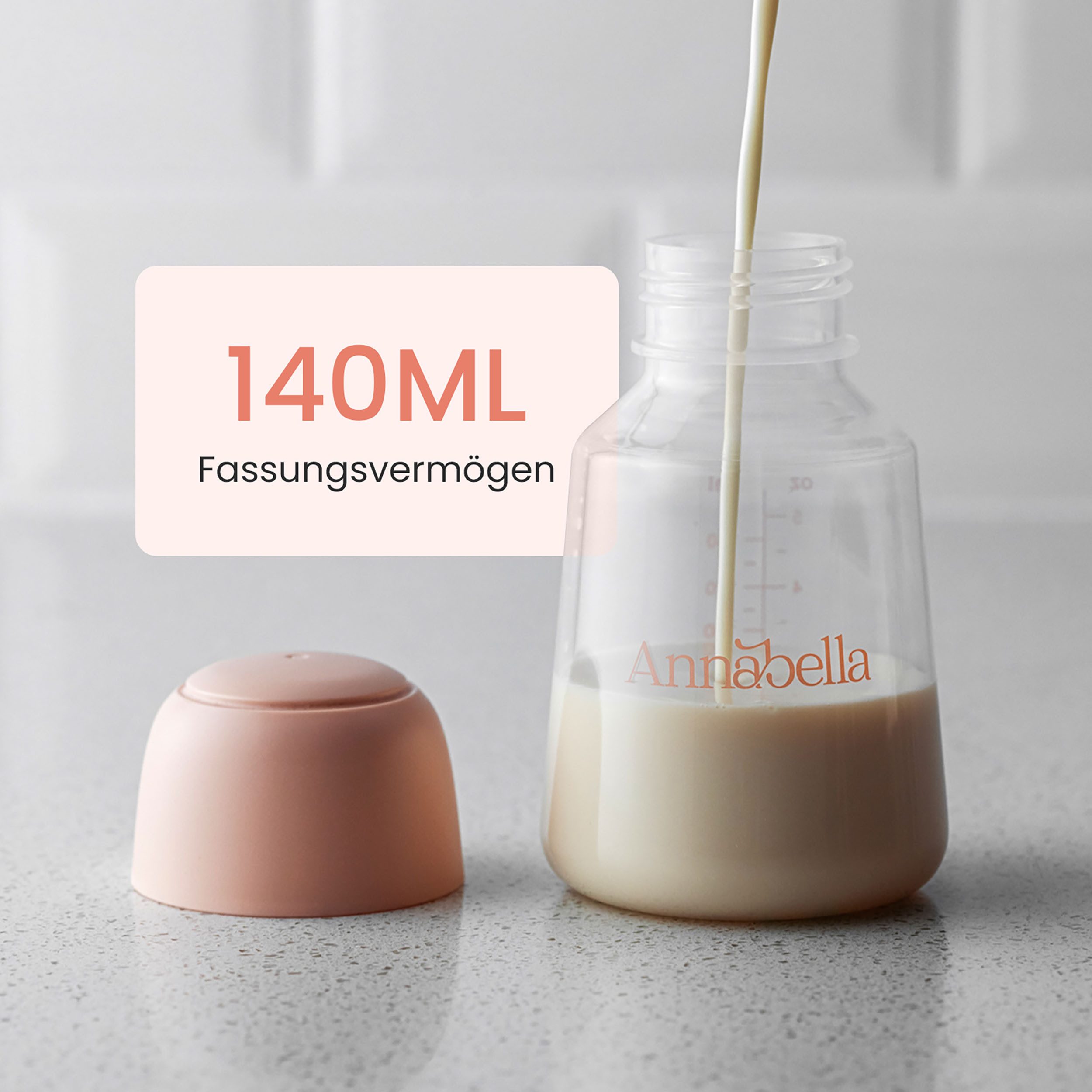 Annabella Milchbehälter Vorratsflaschen 2er Set 140ml für Muttermilch mit Deckel & Skala, Zubehör für Annabella Milchpumpe
