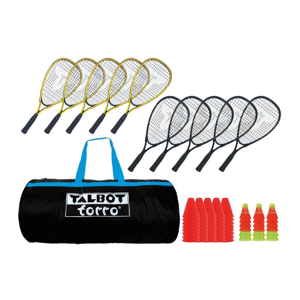 Talbot-Torro Speed-Badmintonschläger Schul-Set 4000 (10x Schläger, 18x Bälle, 40x Courtmarker, Tasche)
