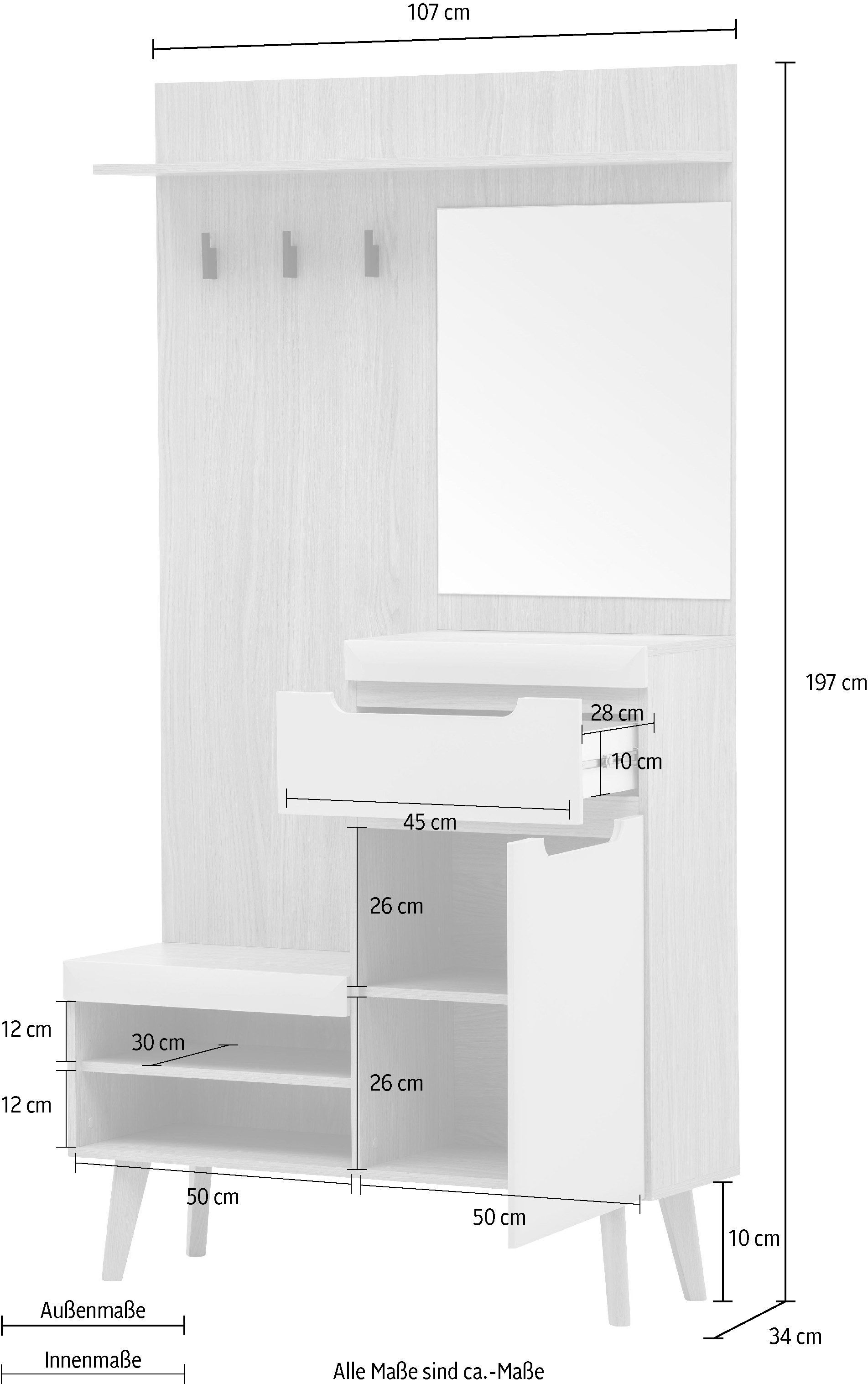 Home affaire Kompaktgarderobe Torge, Garderobe mit Stauraum ...