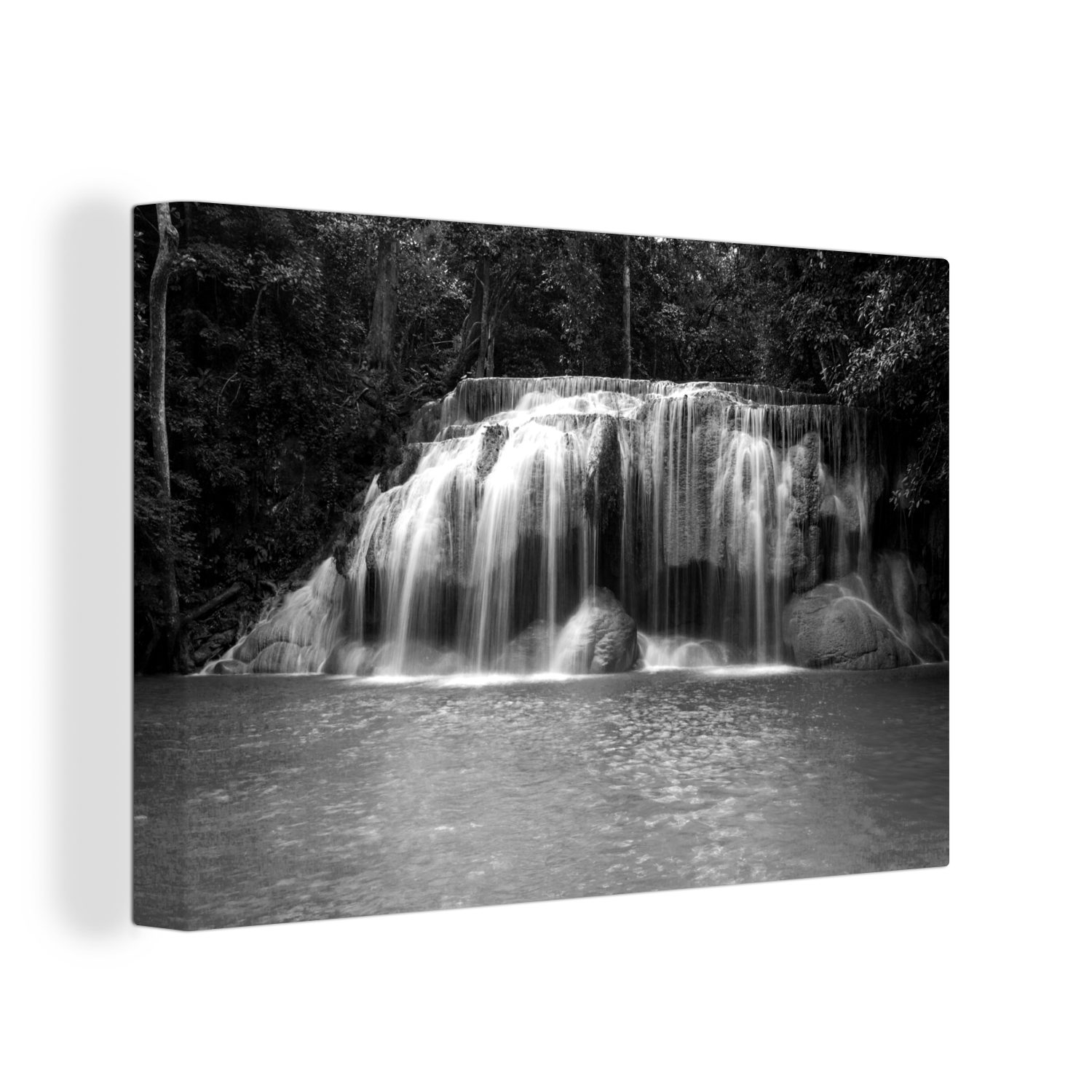 OneMillionCanvasses® Leinwandbild Ein Wasserfall mit dichter Vegetation im Erawan-Nationalpark, Thailand, (1 St), Wandbild Leinwandbilder, Aufhängefertig, Wanddeko, 30x20 cm
