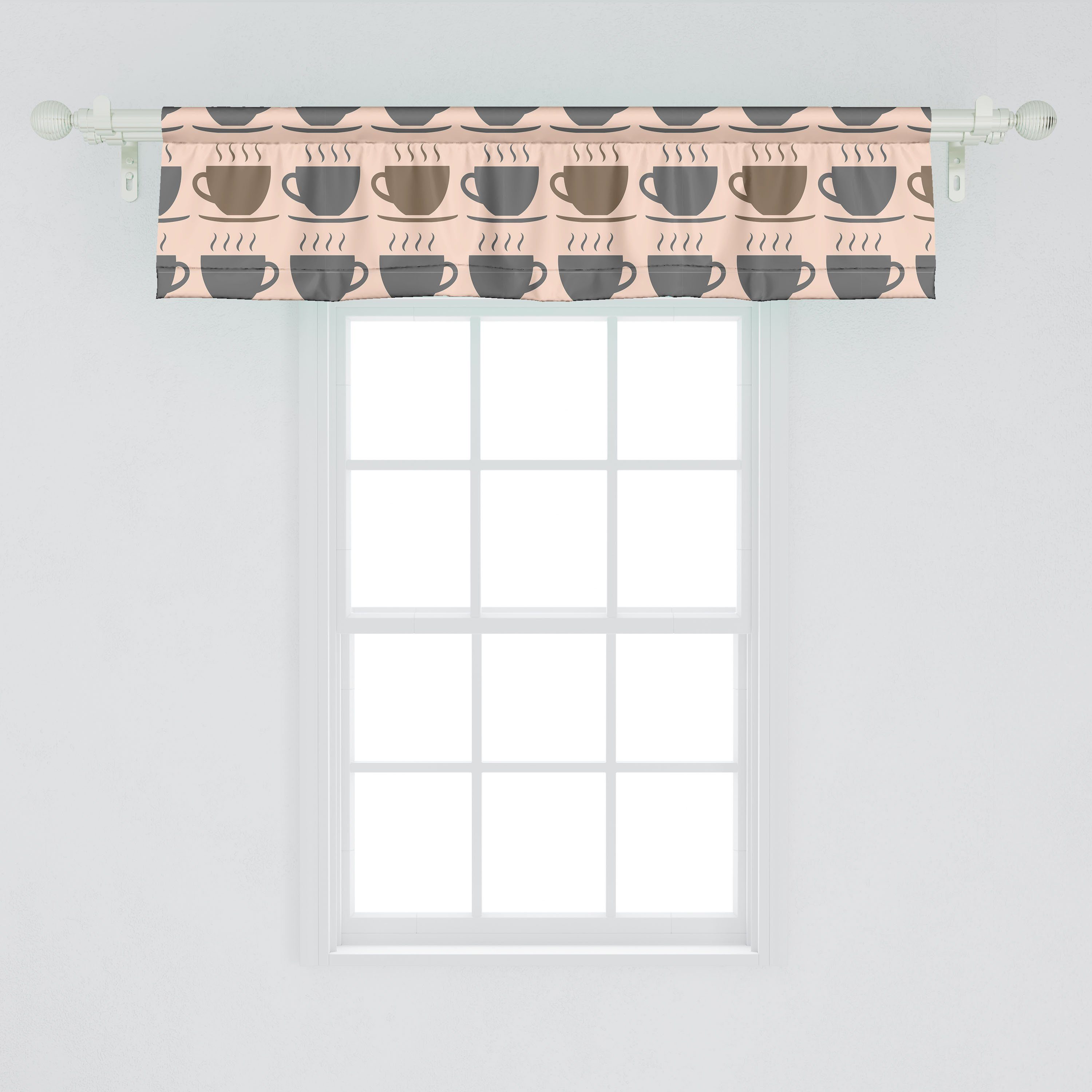Scheibengardine Vorhang Volant für Küche Abakuhaus, Stangentasche, mit Dekor Grau Cup Espresso Heißes Microfaser, Schlafzimmer Getränk
