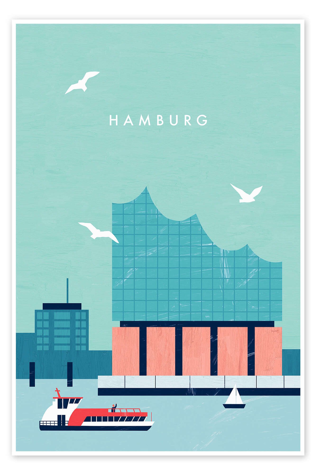 Posterlounge Wandbild Hamburg - Elbphilharmonie Illustration, Katinka Reinke, erhältlich als Poster, Leinwandbild, Wandsticker oder Acrylglasbild