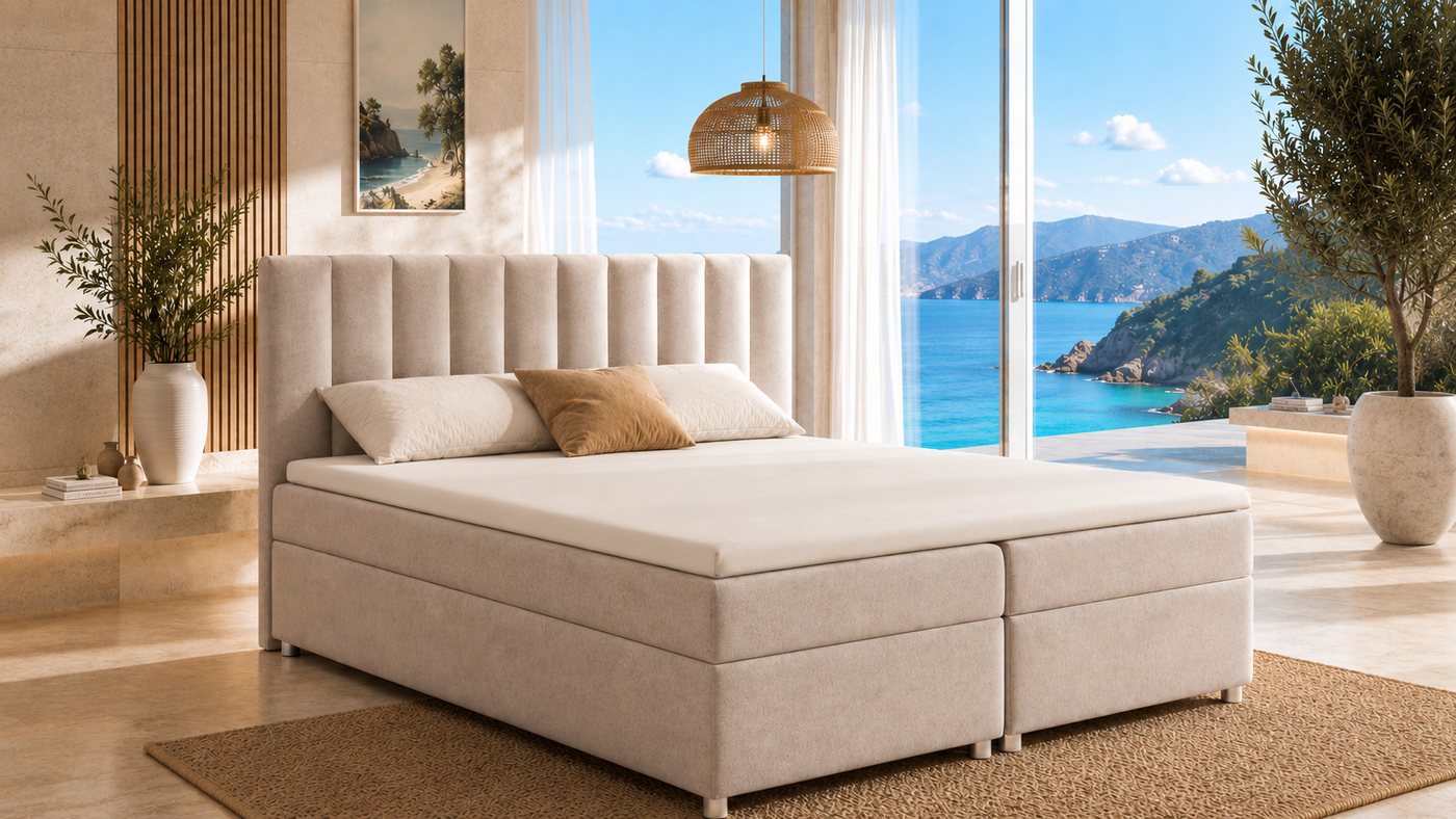 Best for Home Boxspringbett Trinity K-10 mit zwei Bettkästen & 7-Zonen Komfort-Topper (Boxspringbett mit Matratze & Topper, 1-St., 140x200 160x200 180x200 200x200 cm), 7-Zonen-Bonellfederkernmatratze (18 cm, H3)