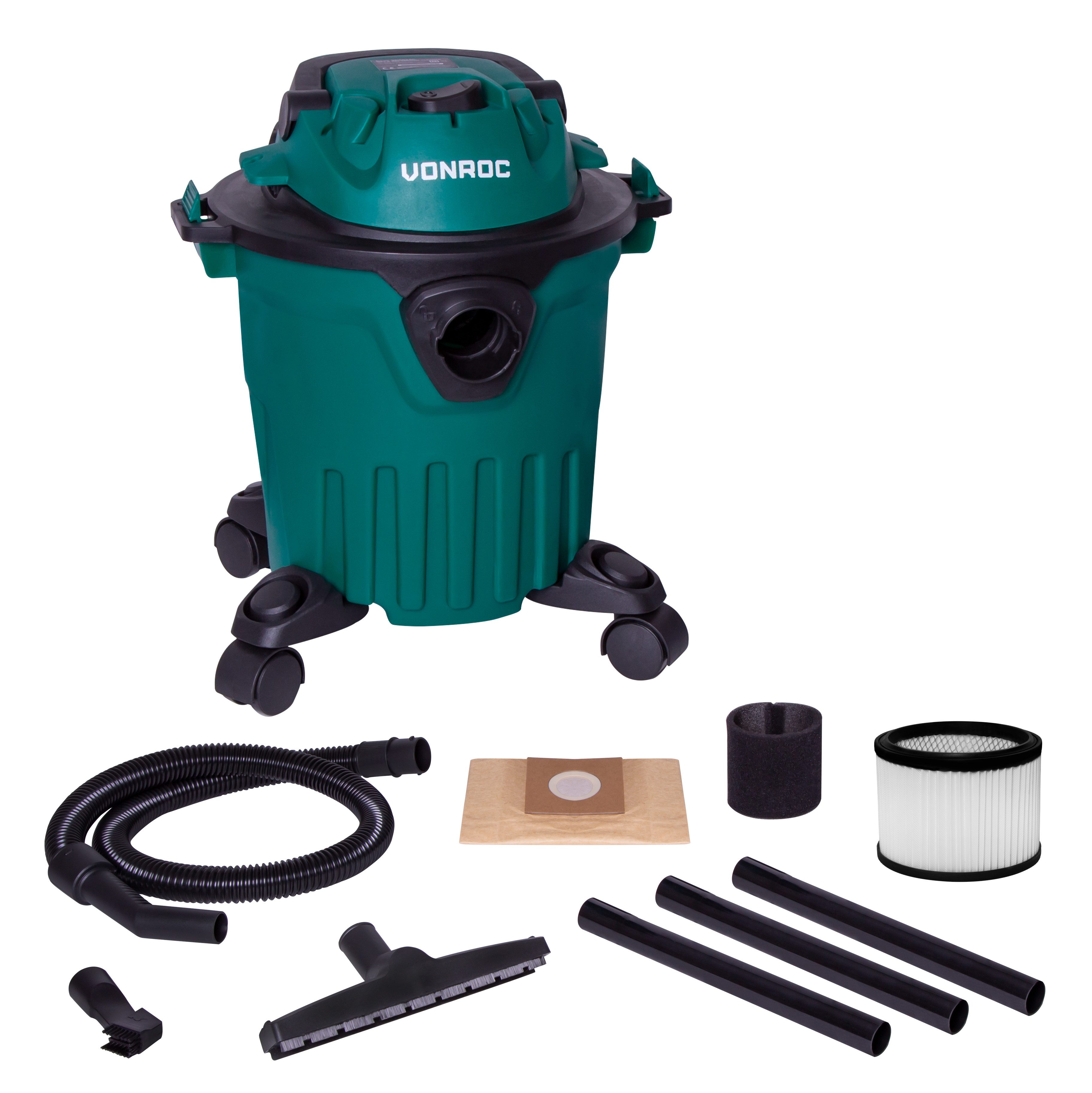 VONROC Nass-Trocken-Sauger Allzweckstaubsauger – für Nass- und Trockenstaubsaugung –, 1000 W, beutellos, Blasfunktion – 12L Tank – 5m Stromkabel