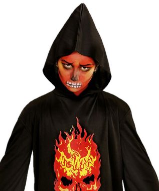 Karneval-Klamotten Teufel-Kostüm Gewand Kinder schwarz mit Aufdruck Teufel, Kinderkostüm Kapuzenumhang Halloween ohne Maske