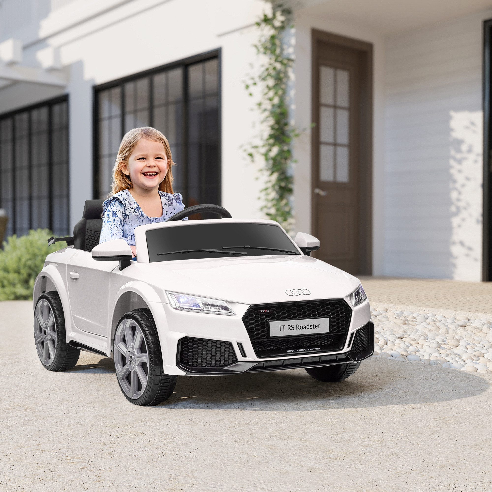 HOMCOM Elektro-Kinderauto Kinderauto mit 2,4G Fernbedienung, Musik, Belastbarkeit 25 kg, (1-tlg), bis 3 km,h, für Kinder 3-5 Jahre, Weiß