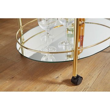 Lomadox Glastisch, Design auf Rollen golden mit Glasplatte weiß B/H/T ca. 67/79/46cm