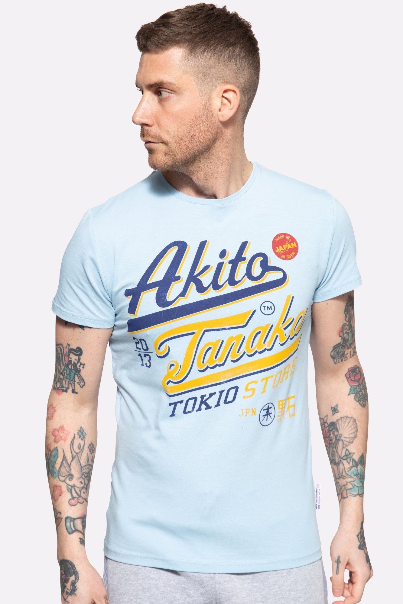 Akito Tanaka T-Shirt Tokio Beach mit Retro Print blau