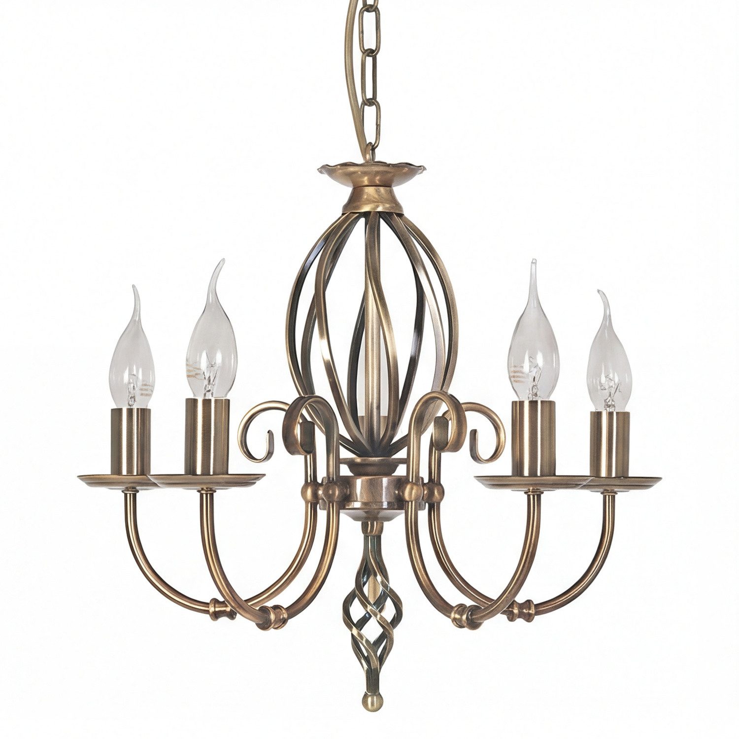 Licht-Erlebnisse Kronleuchter CANDELA 1, ohne Leuchtmittel, Messing Antik Metall 5-armig L:47 cm E14 Rustikal Esstisch