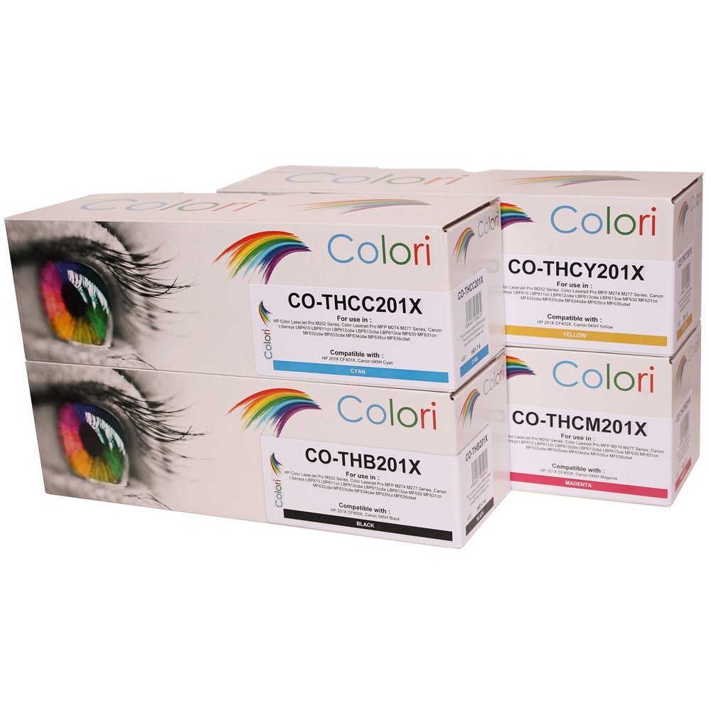 Colori Tonerkartusche, (Kompatibles Set 4x Toner für HP 201X CF400X CF401X CF402X CF403X, HP Color LaserJet Pro M252 Series, MFP M274 M277 Canon I-Sensys LBP610), LBP611cn LBP612cdw LBP613cdw LBP613cw MF630 MF631cn MF632cdw MF633cdw