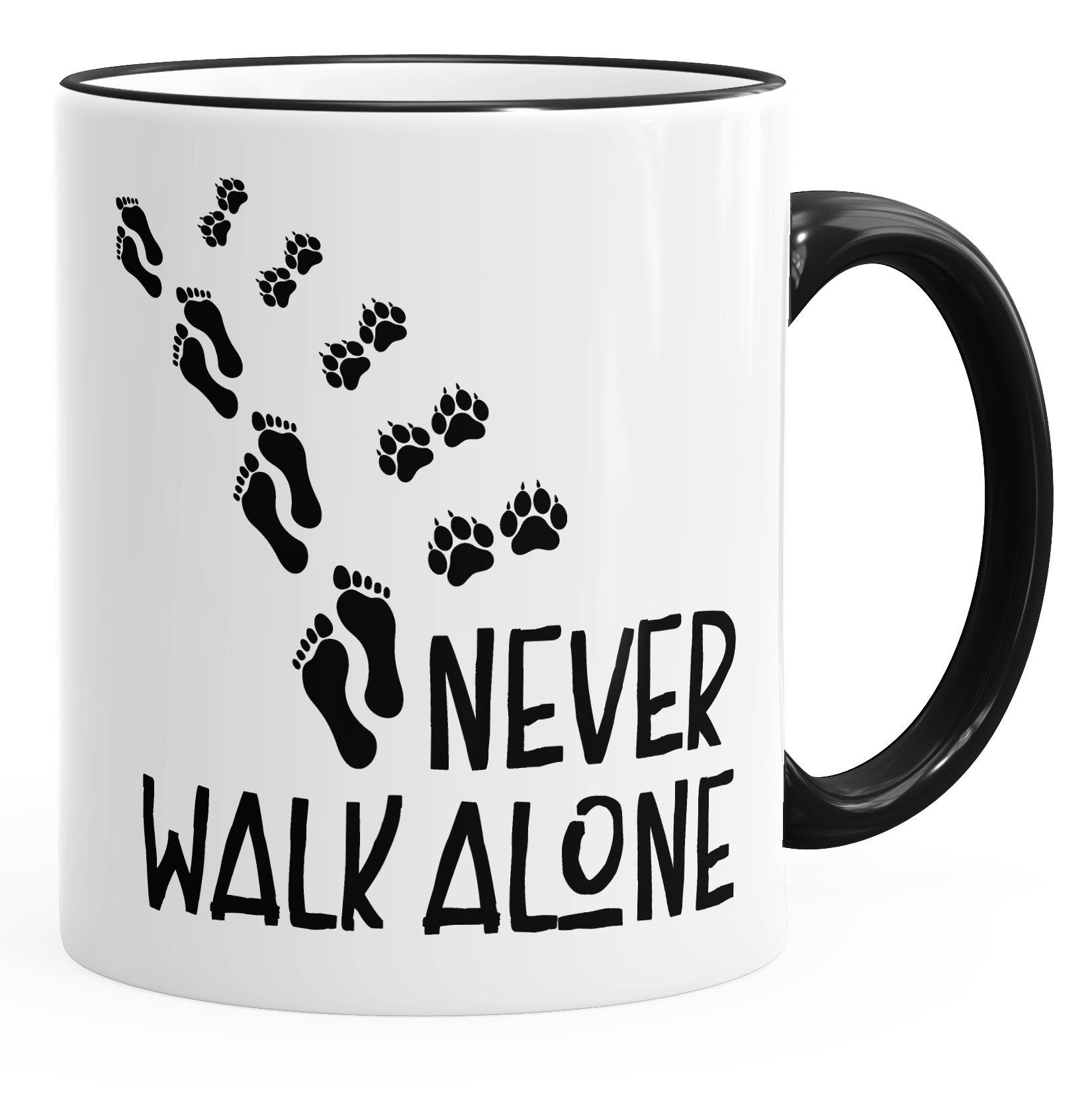 MoonWorks Tasse Kaffee-Tasse Never walk alone Hund Pfoten Hundepfoten Pfotenabdrücke Hundebesitzer MoonWorks®, Keramik