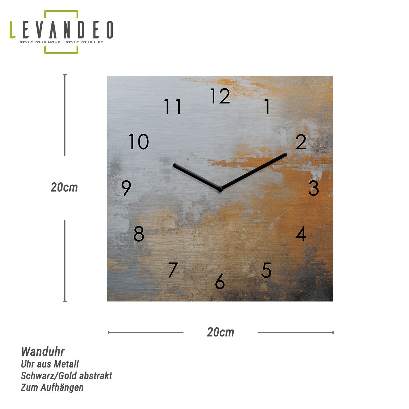 Levandeo® Wanduhr (Wanduhr Metall 20x20cm Schwarz Gold Abstraktes Design Me günstig online kaufen