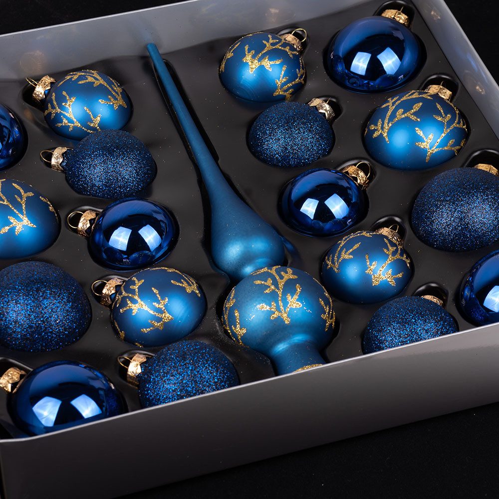 MAGIC by Inge Weihnachtsbaumkugel Kugelsortiment mit Spitze, 19 Stk Midnight Blue