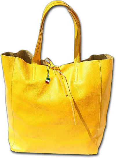 FLORENCE Shopper Florence Echtleder Schultertasche gelb, Damen Tasche Echtleder, Rindsleder gelb, Made-In Italy