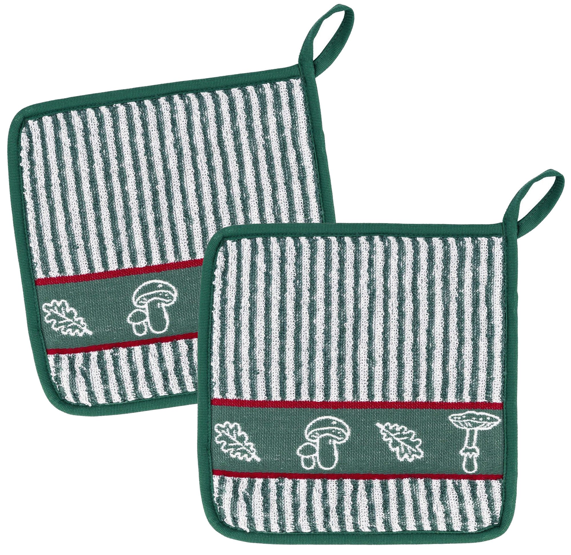 Kracht Topflappen Waldpilze, (2-tlg., 2-teilig), 2er Set Topflappen, Baumwoll Frottier, ca. 22x22 cm